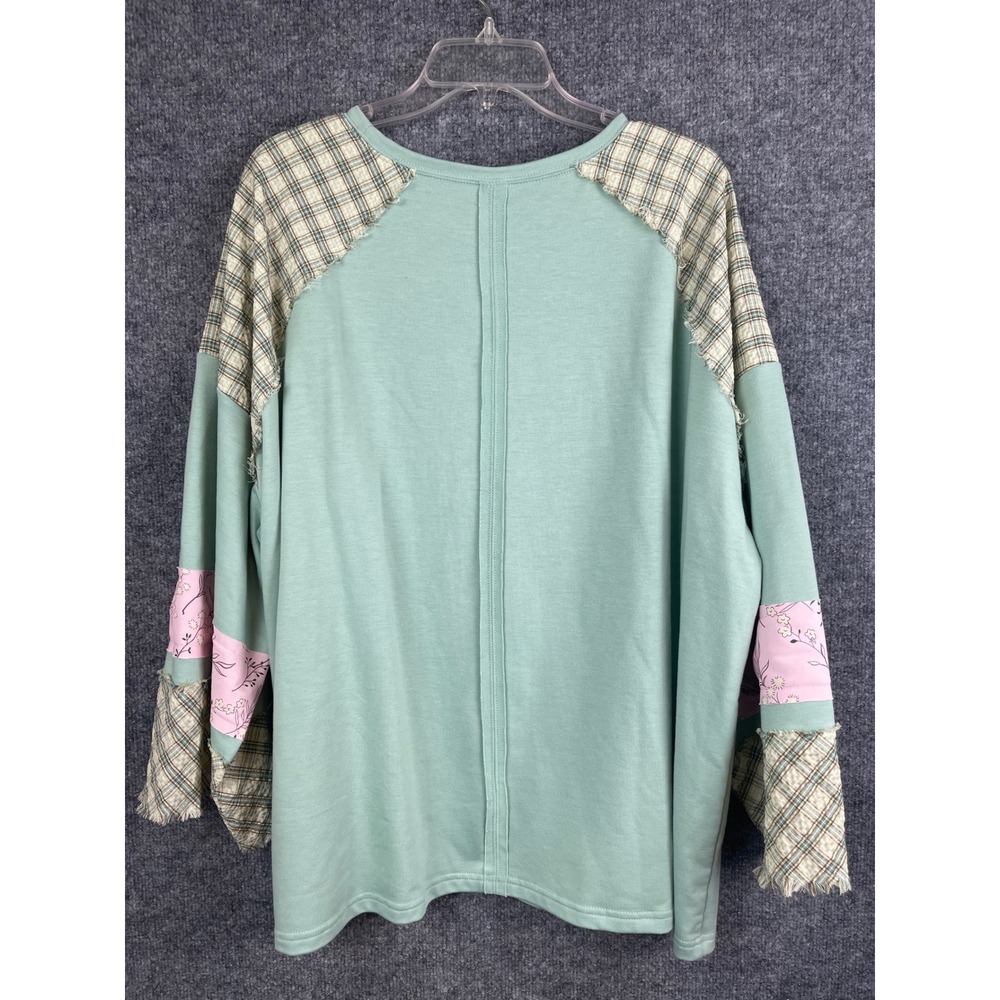 Patchwork Heart Top Women's 2XL Green Excellent Peace Sign Boho Plaid - Picture 10 of 10
